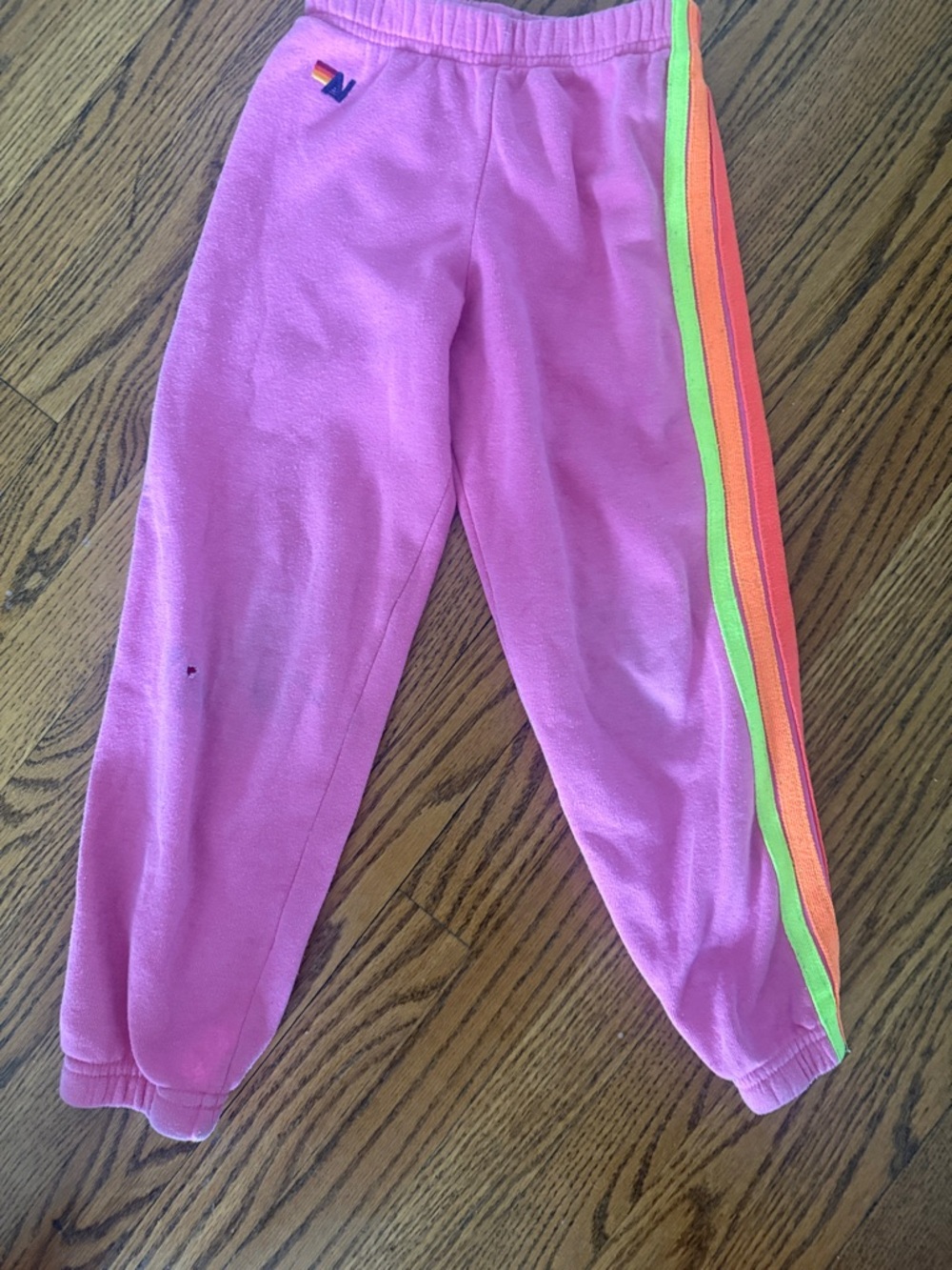 Aviator Nation Pink Sweatpants with Neon Green & Neon Orange Side Stripes